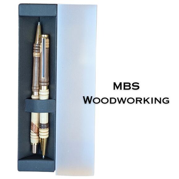 Handcrafted Wood Pen + Mechanical Pencil Set Walnut & Maple Click Style USA - Picture 6 of 7